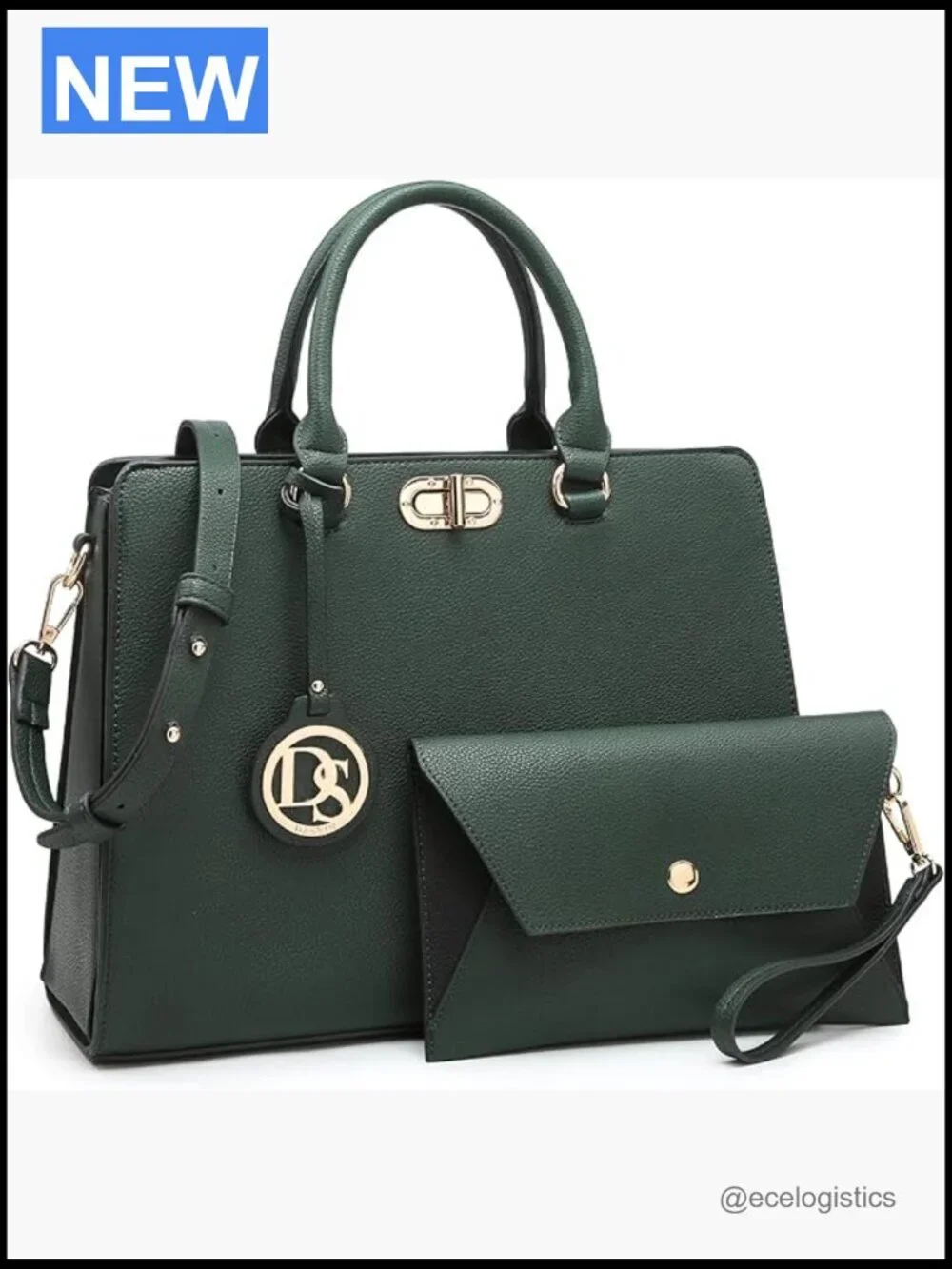 Vegan Leather Satchel Tote with Matching Clutch and Shoulder Strap